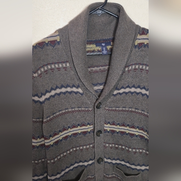 Gap Sweater Mens Medium Gray Shawl Cardigan Button Up Western Navajo Knit Hiking - Picture 10 of 12
